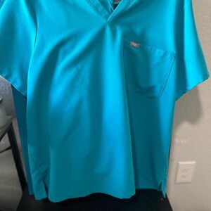 Figs Aqua Blue Short Sleeve jogger scrub set